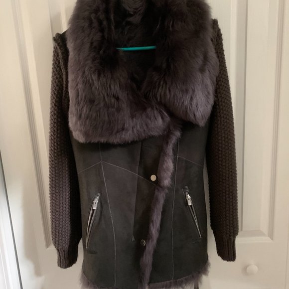 New Armando Diaz Stylish, Beautiful, Gray Genuine Toscana Lamb Shearling Jacket - Picture 4 of 9